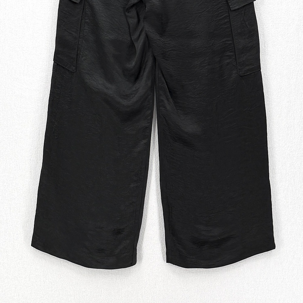 ENZA COSTA Textured Satin Cargo Pants Women Small Black Wide Leg Pull on Luxury - Picture 13 of 16